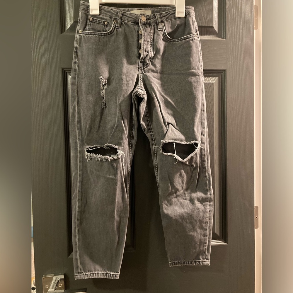 TopShop Moto Hayden Jean - Grey Distressed Mid Rise Boyfriend Jean